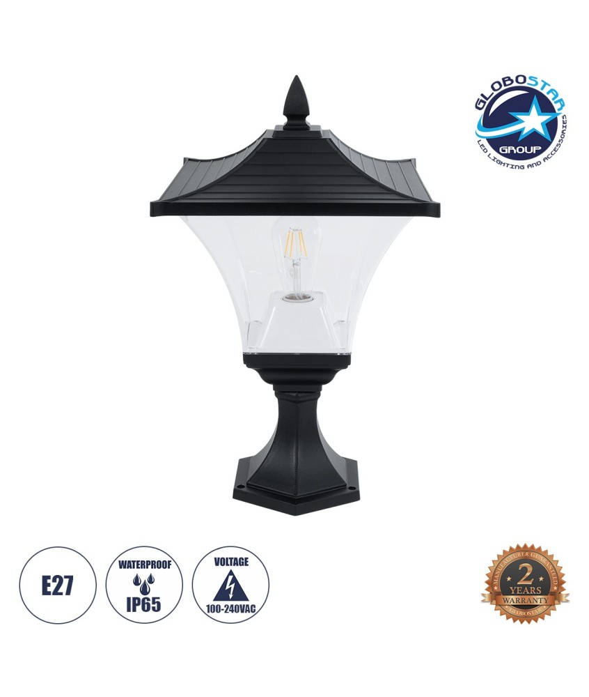 GLOBOSTAR® DIRAHIO 90552 Φωτιστικό Κολωνάκι Κήπου με Ντουί 1 x E27 AC 220-240V Αδιάβροχο IP65 - Γκρι Ανθρακί - Μ32 x Π32 x Υ52cm